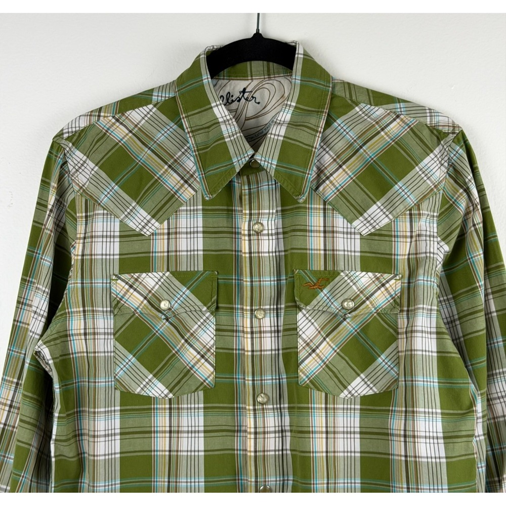Hollister Button Down Shirt Small Made Hong Kong Cotton Snap y2k Long Sleeve